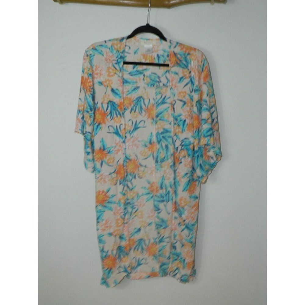 Tori Praver Beach Coverup Swimwear‎ Seafoam Peach Turquoise Floral Size XS/S